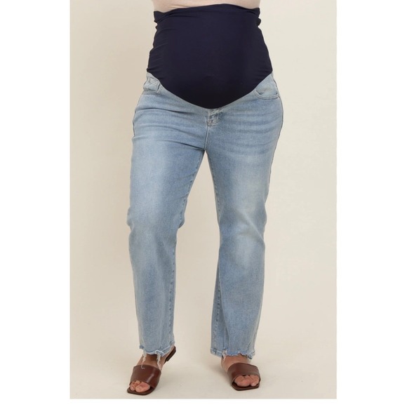 Pinkblush Denim - PinkBlush Maternity Light Wash Straight Leg Over the Belly Jeans Blue Size 26